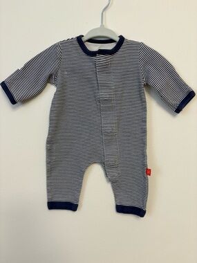 Magnetic Me Navy and White Striped Footless Sleeper/Coverall